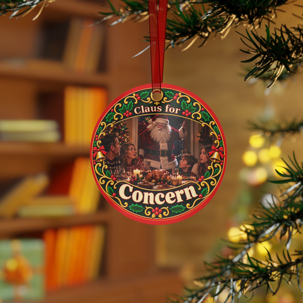 Metal Ornament — “Claus for Concern” Vintage Family Christmas Decoration