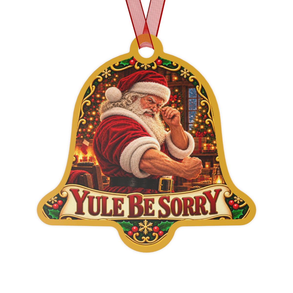 Bell Metal Ornament — Vintage Santa 'Yule Be Sorry' Christmas Tree Decoration