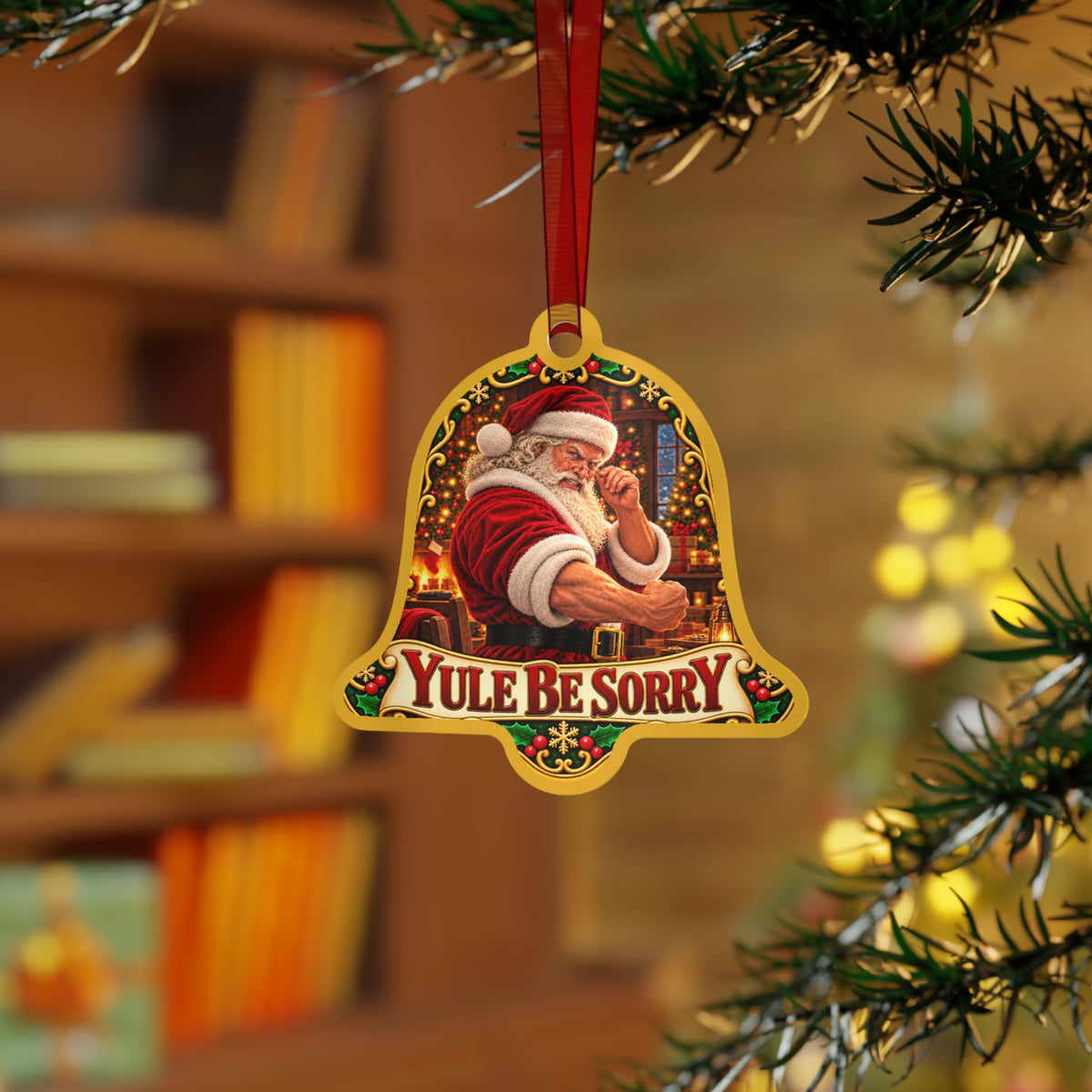 Bell Metal Ornament — Vintage Santa 'Yule Be Sorry' Christmas Tree Decoration