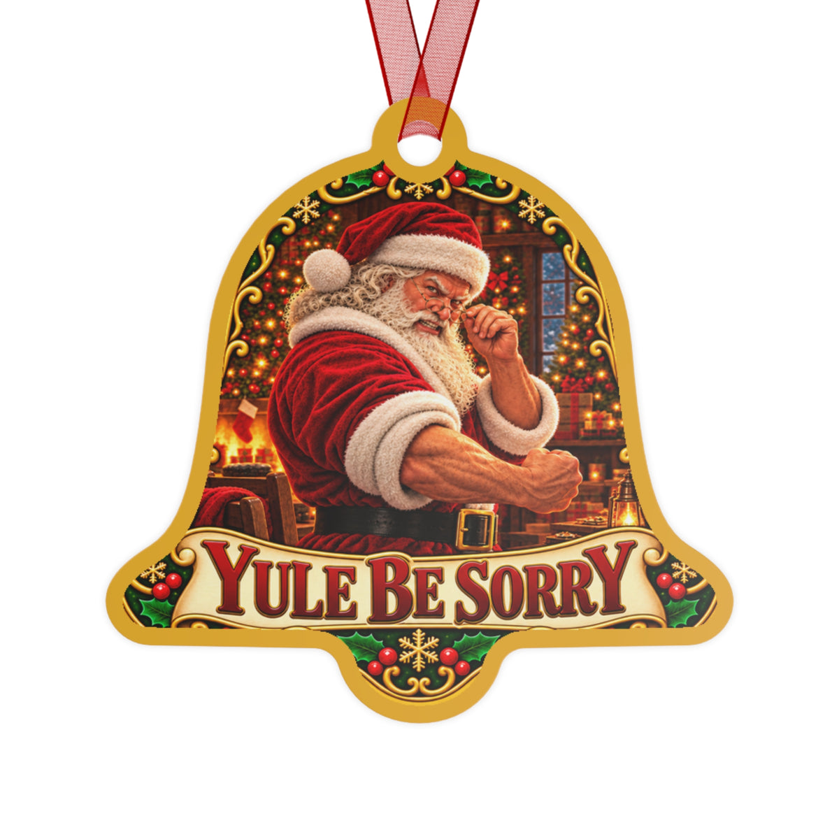 Bell Metal Ornament — Vintage Santa 'Yule Be Sorry' Christmas Tree Decoration